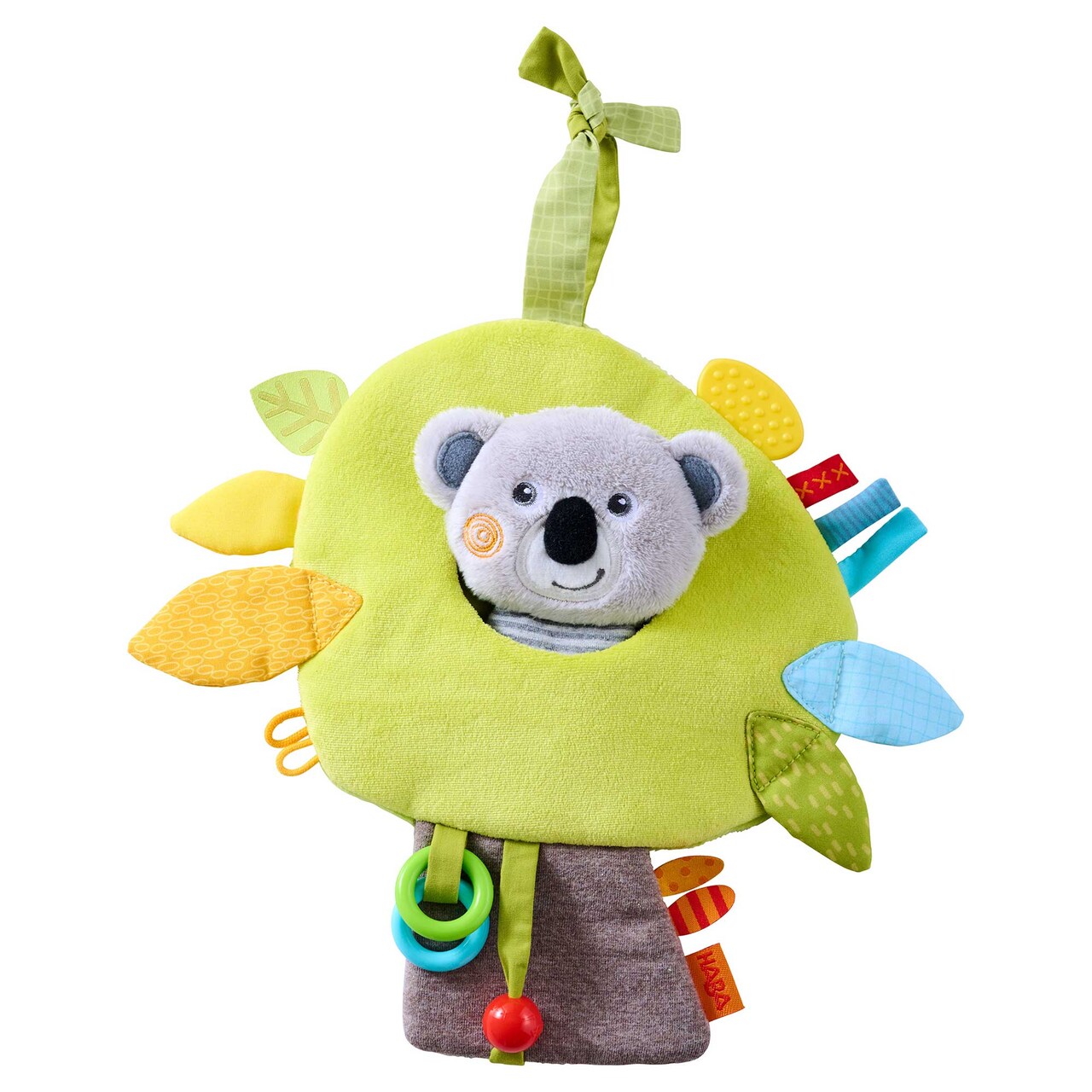 HABA Koala Hanging Toy for Babies, Stroller and Car Seat Toy - Interactive Plush Activity Center with Rattle, Crinkle, Taggies for Babies